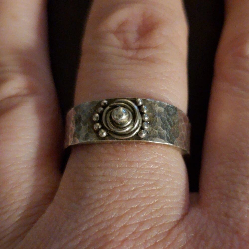 Handmade Argentium Silver Abstract Bird's Nest Square Shank Ring, size 7.75 - Picture 2 of 7